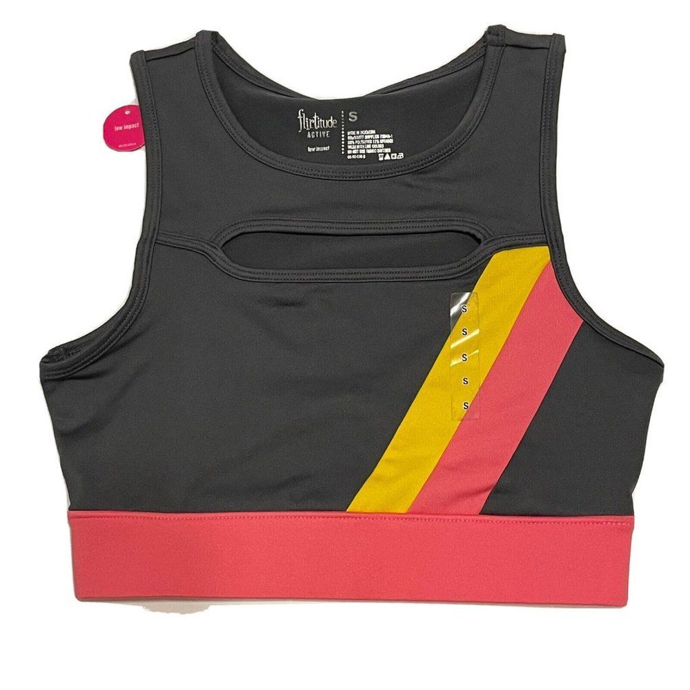 NWT Flirtitude Women Sport Bra Size Small Active Low Impact Peak A Boo Yoga